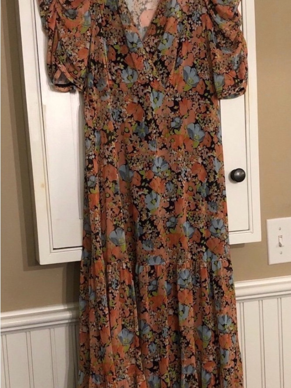 Summer lightweight Floral dress Size L - Lined Dress in Rust and Blue